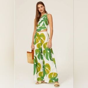 FARM Rio Green and Yellow Leaf Print Jumpsuit